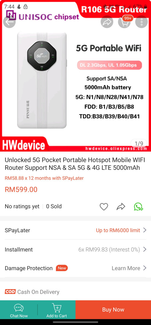 Yes 5G Wireless Broadband Flexi Unlimited RM58