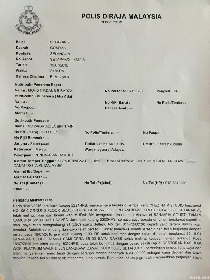 Contoh Laporan Polis Kes Penipuan Duit : Pdf E Dagang Menurut