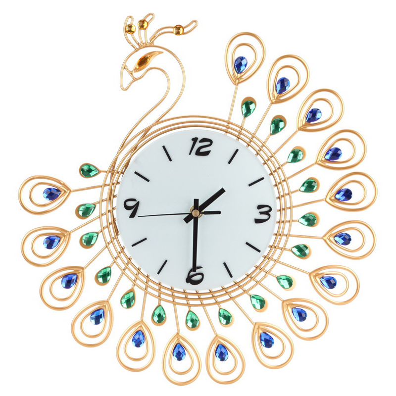 Wall Clocks Digital Luxury Peacock Large Metal Diamond Decorative Wall Clocks Digital Luxury Peacock