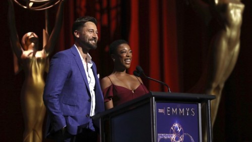 Ryan Eggold, left, and Samira Wiley attend the 70th Emmy Nominations Announcement at the Television 