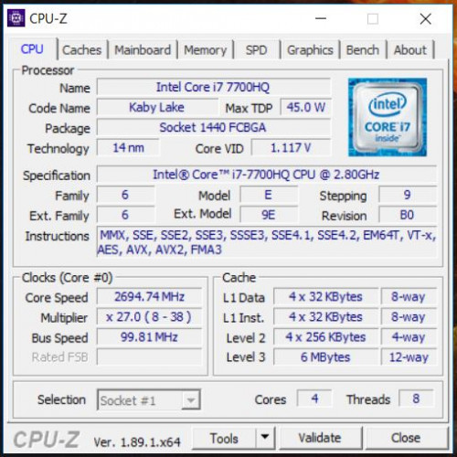 CPU Intel Core I7 7700HQ