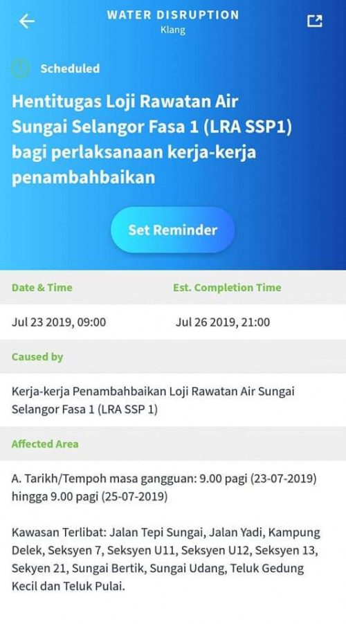Gangguan Air Selangor April 2019 Umpama F