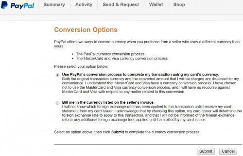 PayPal conversion options
