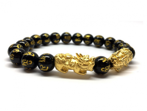 999.9/24K Pure Gold Double Pixiu Agate Bracelet