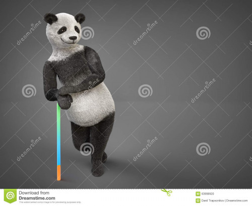 personage character animal bear panda leans cane positive look bipedal stands two legs his thoughtfu