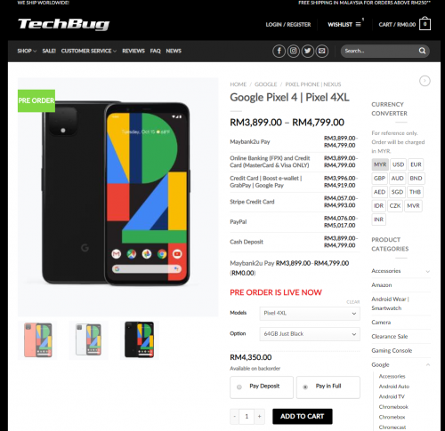 Google 4XL Preorder Page (Techbug)