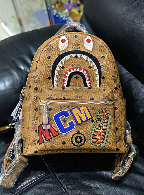 leather bape backpack