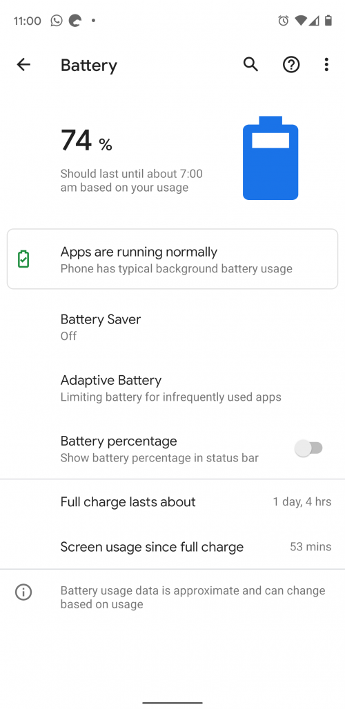 Battery info from Setting