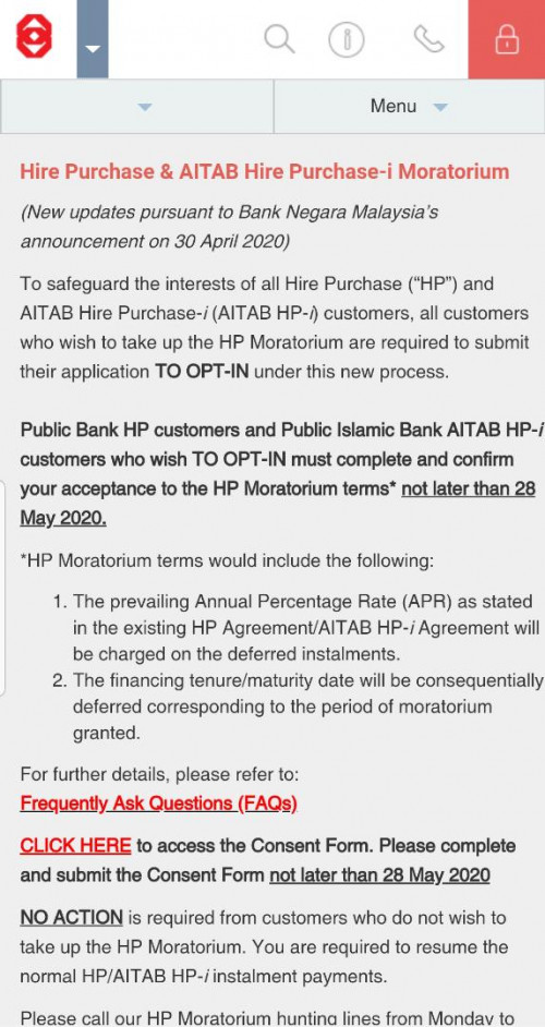 Moratorium public bank loan kereta