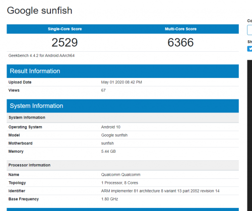 Google Pixel 4a Geekbench