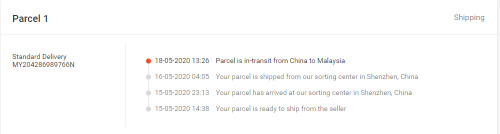 Parcel has departed from shenzhen sorting centre