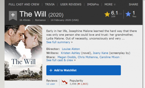 2020 06 22 14 33 23 The Will (2020) IMDb and 1 more page Profile 1 Microsoft​ Edge