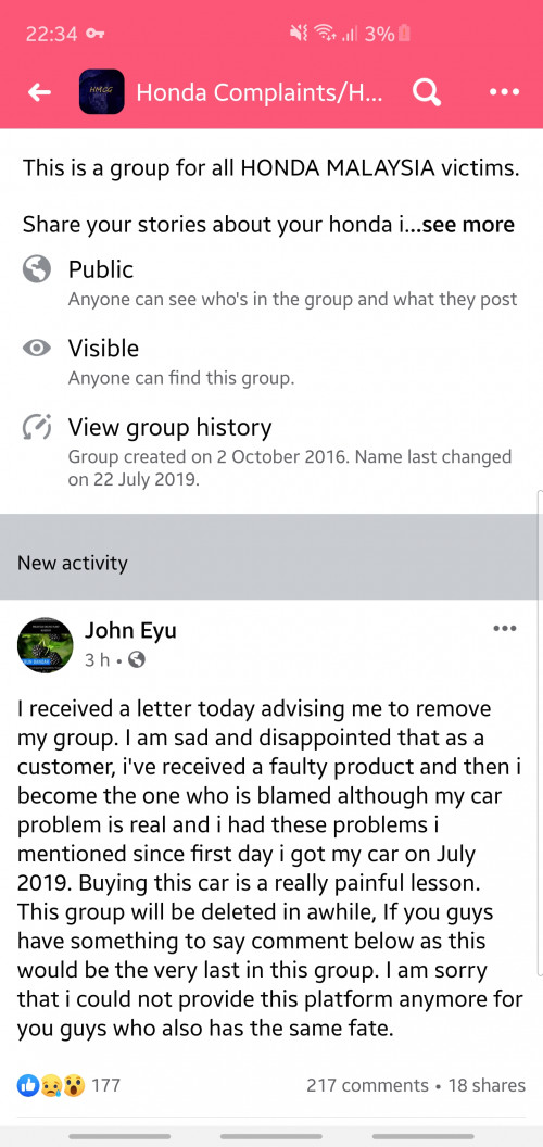 Honda Complaints / Issues group admin kena LOD