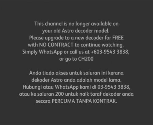 This channel is no longer available on your older Astro decoder model