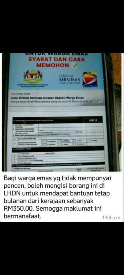 Wow Now If You Warga Emas Can Get Monthly Rm350