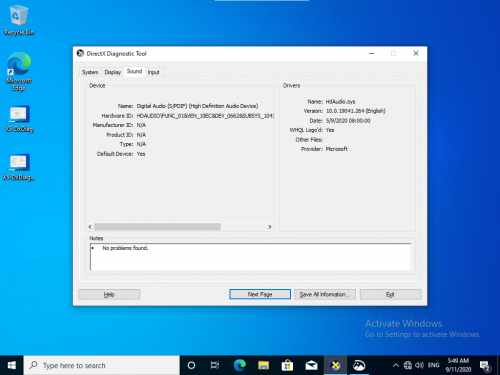X5 DxDiagDisplaySound