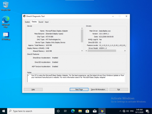 X5 DxDiagDisplay