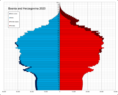 Bosnia and Herzegovina single age population pyramid 2020
