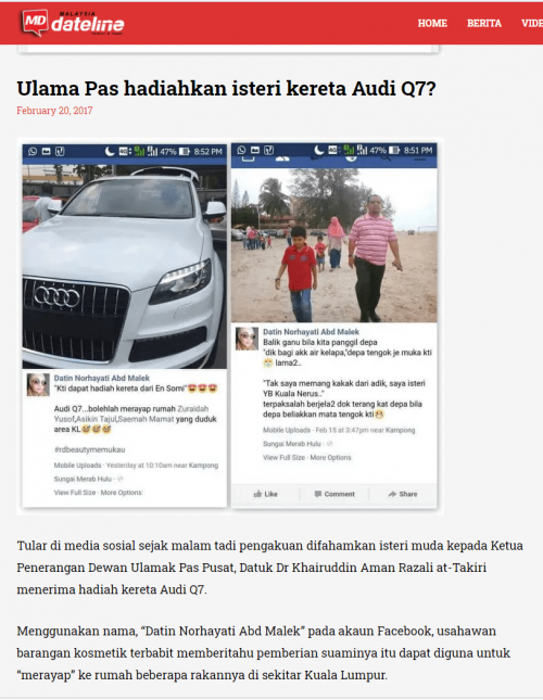 2021 05 29 19 26 49 Ulama Pas Hadiahkan Isteri Kereta Audi Q7 Min Pictr Com