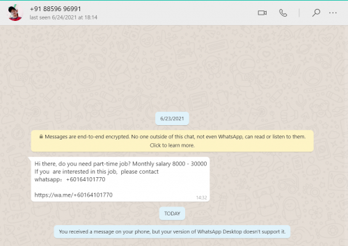 do scammers use whatsapp