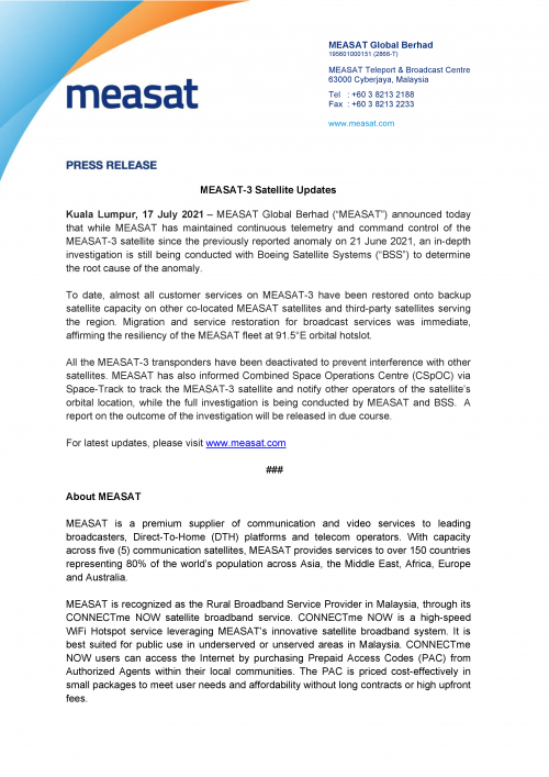 EXT MEASAT 3 Satellite Updates 210717 1
