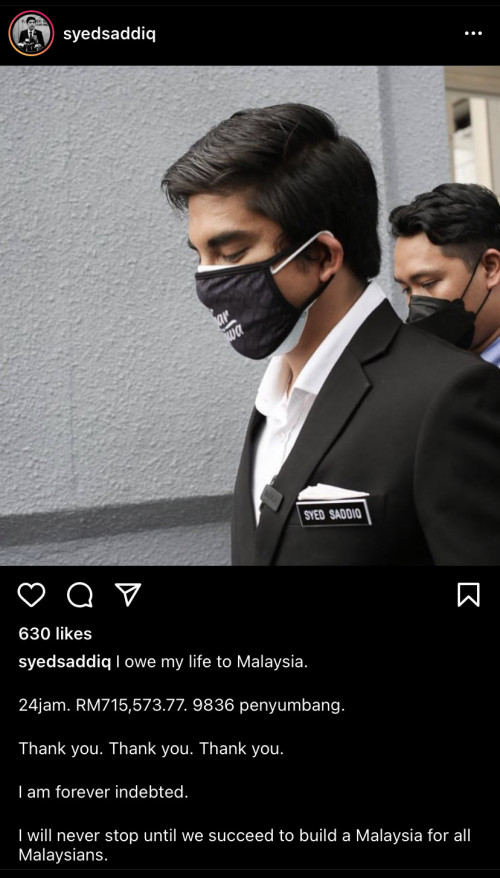 Syed Saddiq Donasi Drive 715k In 24hrs