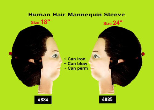 10 4884 18 inch human hair mannequin sleeve, 4885 24 inch human hair mannequin sleeve