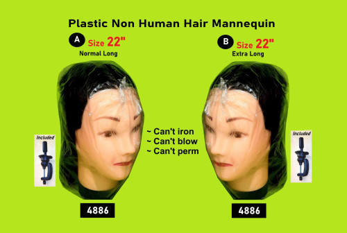 9 4886 22 inch Plastic non human hair manequin