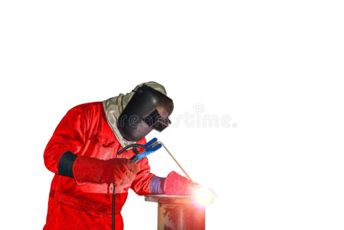 welder welding isolated white background worker welder welding arc process steel pipe system light s