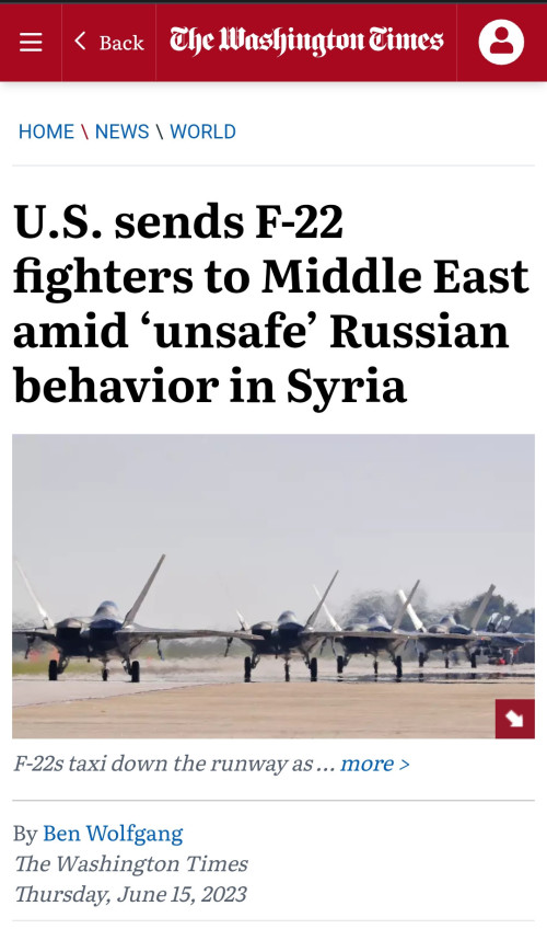 Syria: US sends F-22 stealth fighter jets to ward off Russian