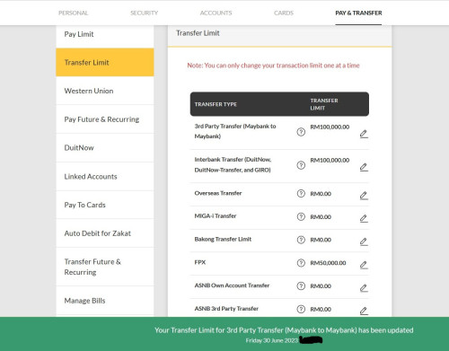 maybank limit