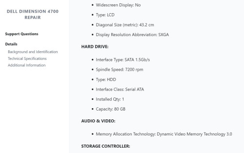 t dell dimension 4700 minitower hdd specs