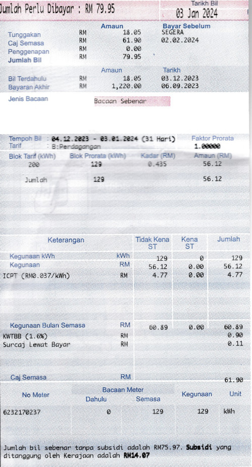 TNB rate - residential or commercial