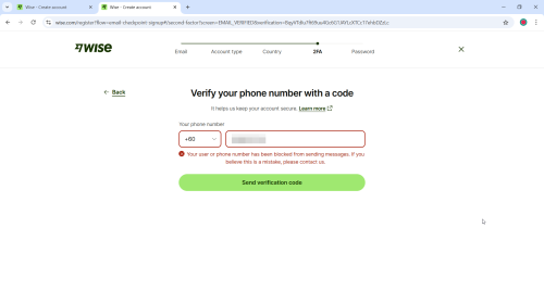 wise registration phone number blocked