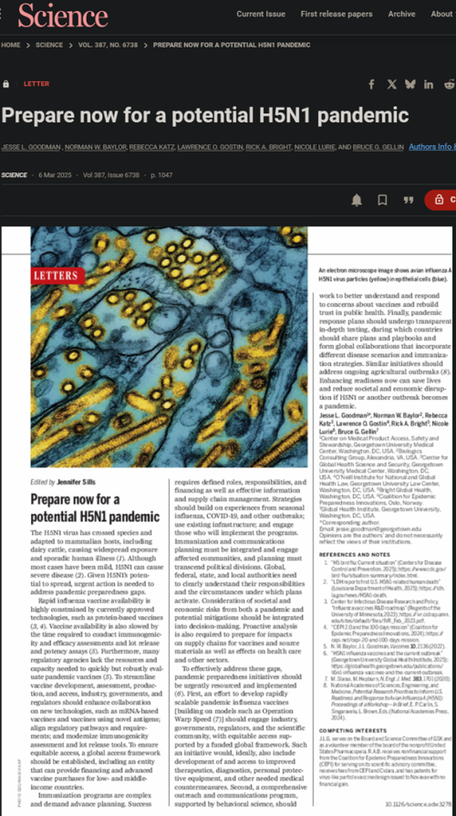 Prepare now for a potential H5N1 flu pandemic