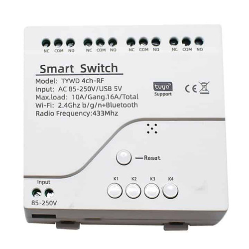 Smart 4Ch Relay WiFi BT RF 433mhz remote 230VAC Switch 10A Tuya